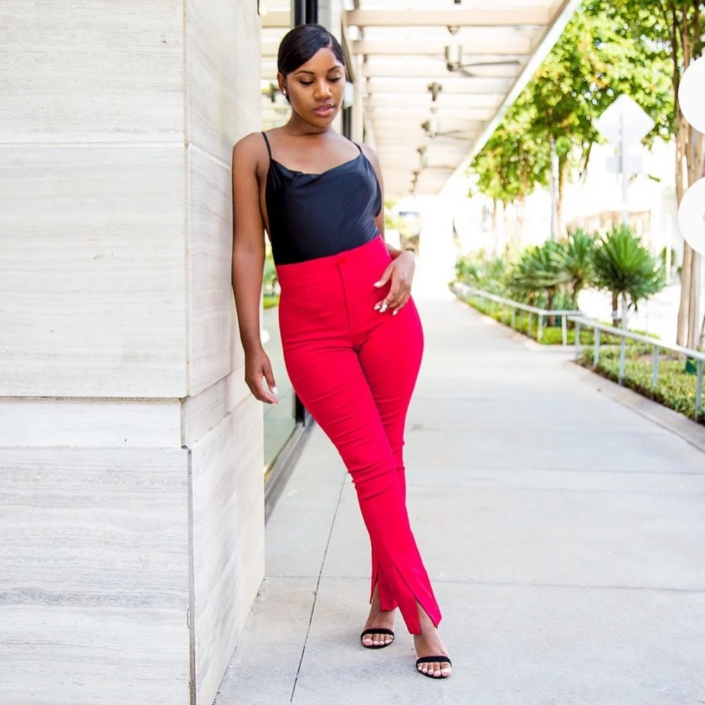 Red Ankle Slit Pants